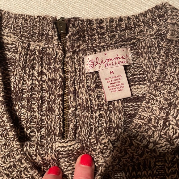 Glimmer by JJ Basics,Brown&Cream Thin Sweater Dress,zip up,short sleeve, M - Picture 4 of 6
